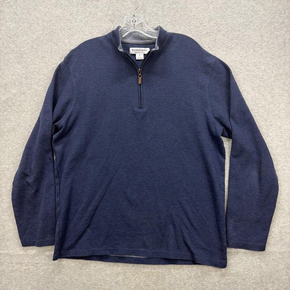 Mizzen + Main 1/4‎ Zip Pullover Sweater Mens XL Blue Performance Golf Sweatshirt